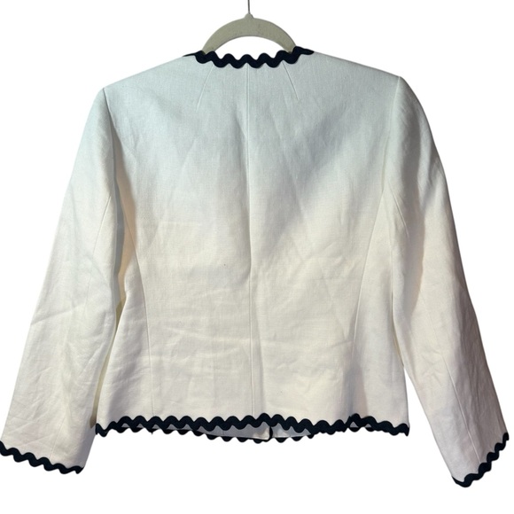 J. Crew Lady Blazer White Linen With Navy Ric Rac Trim Size 6 - Picture 3 of 9